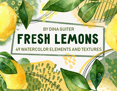 Watercolor lemon fruit clipart and design elements