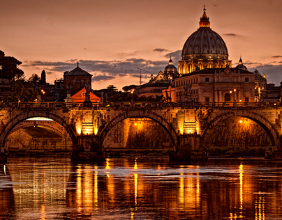 Rome, on the Tiber after sunset - St.Peter