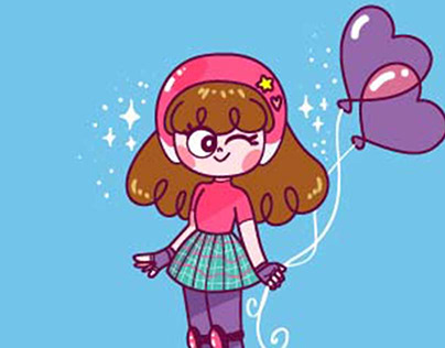 Ilustración de niña con patines y globos