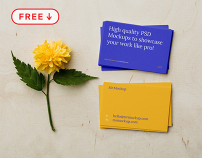 Free Business Card with Leaf Mockup