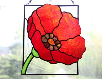 Red Poppy Blossom Stained Glass