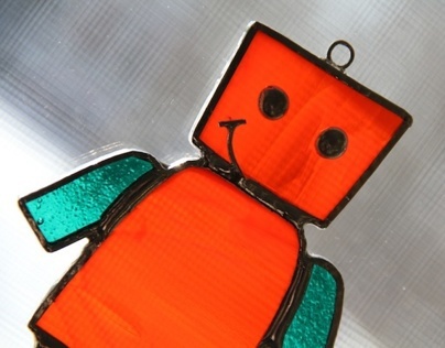 Robot Stained Glass (Orange & Teal)