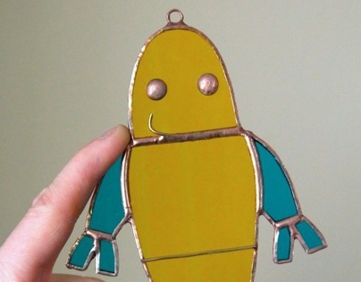 Robot Stained Glass (Blue & Yellow