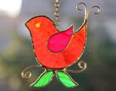 Little Bird Stained Glass in Red