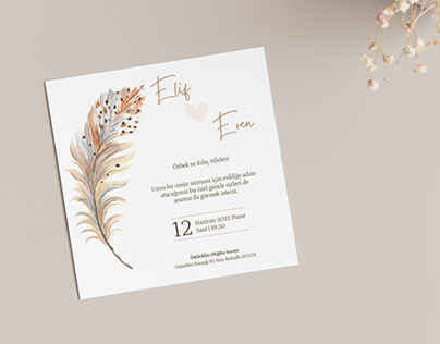 brown feather invitation