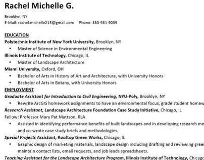 Resume, Fall 2013