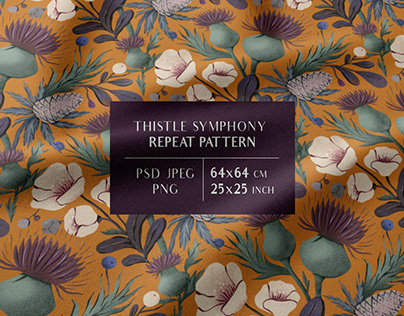 Blooming Thistle Symphony Repeat Pattern