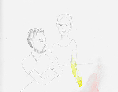 Sleeping man and woman with yellow arm
