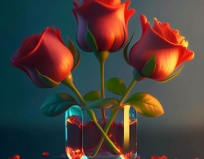 Three Buds of Red Roses Inside a Clear Glass Vase
