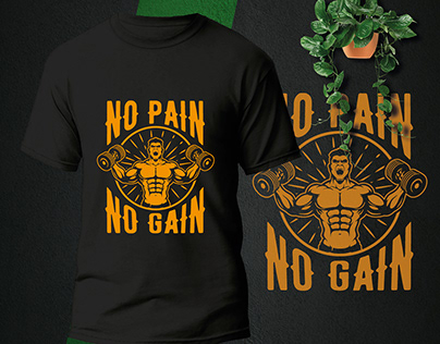 No Pain No Gain, Motivational Typography Gym T-Shirt