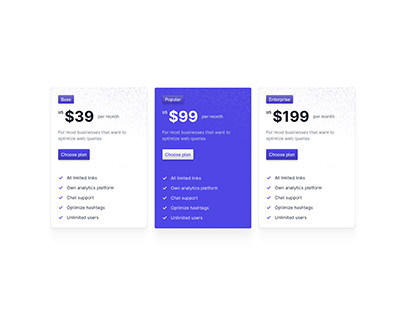 Pricing cards iteration