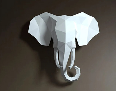 Elephant Papercraft Head / Low Poly / 3D papercraft
