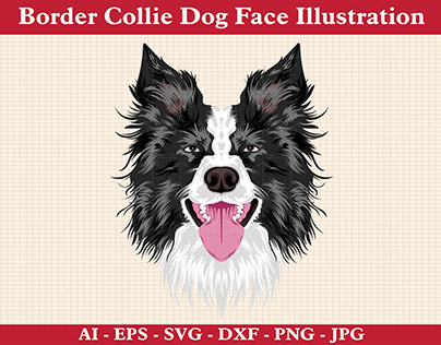 Border Collie Dog Face Illustration