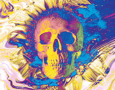 Skull & Sunflowers, Photoshoped 3 Ways