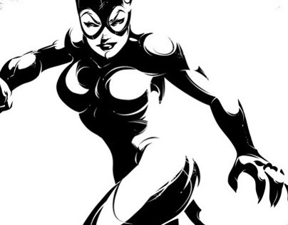 Cat Woman in Black and White, Made With Illustrator