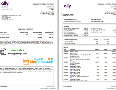 USA Ally Bank statement template in Word and PDF