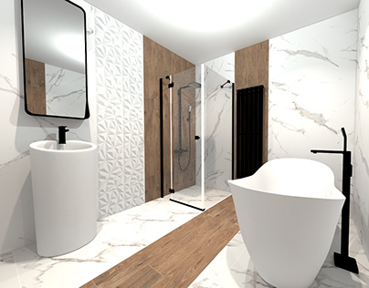 łazienka z marmurem i drewnem