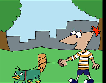 Phineas paseando a Perry Phineas y Ferb