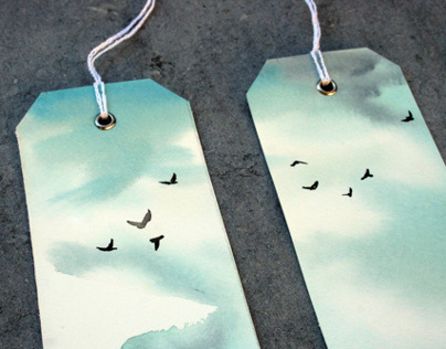 Bookmarks watercolors landscape with birds flying