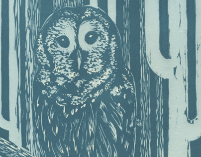 Owl Print - Wood Cut Relief