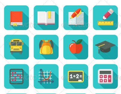 Modern Flat Square Education and Leisure Icons