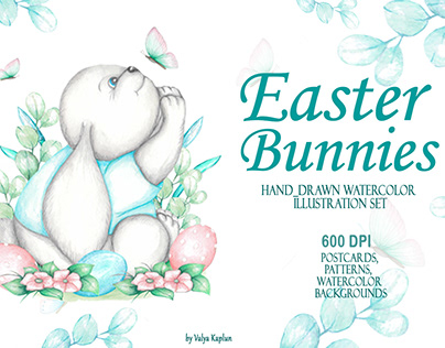 Easter Bunnies. Watercolor set