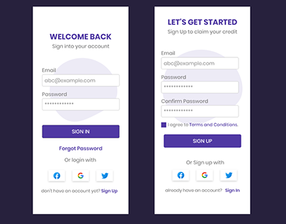 Sign In & Sign Up page design android