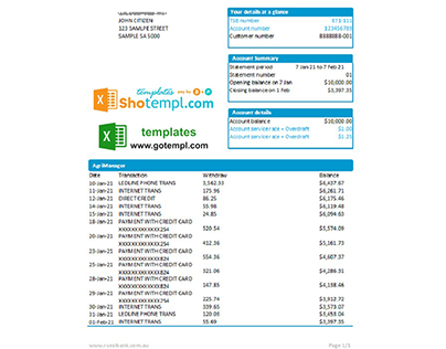 Australia Rural Bank statement easy to fill template