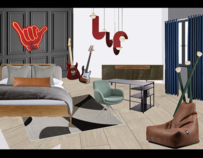 A Collage  of a bedroom for a teen boy