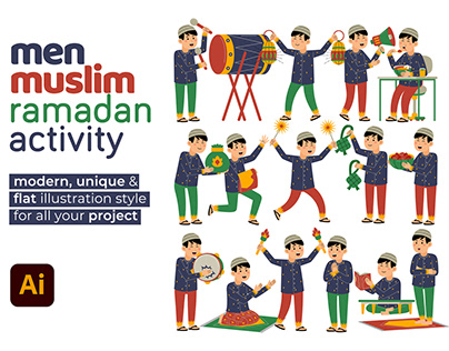 Men Muslim Ramadan Activity Vector Pack