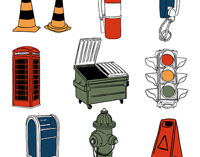 hand drawn objects on the road illustration