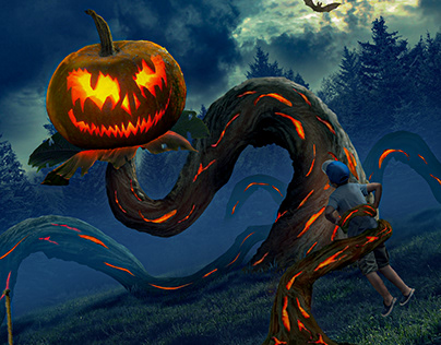 Spooky Pumpkin Halloween Photo Manipulation