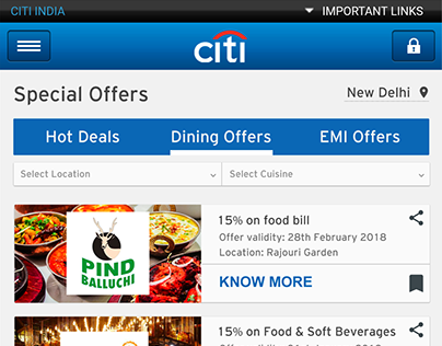 Concept for Citibank Special Offers Section