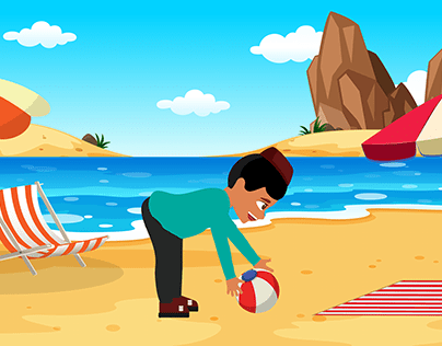 Boy Playing at Beach