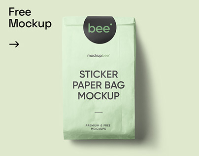 Free Paper Bag with Sticker Mockup