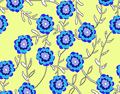 Blue Flowers On Yellow