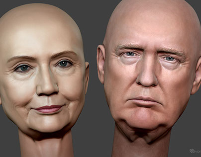 Donald Trump and Hillary Clinton portrait heads