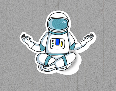 astronauts doing yoga illustration sticker