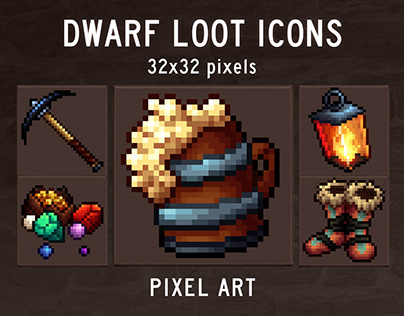 Dwarf loot Icons 32×32 Pixel Art