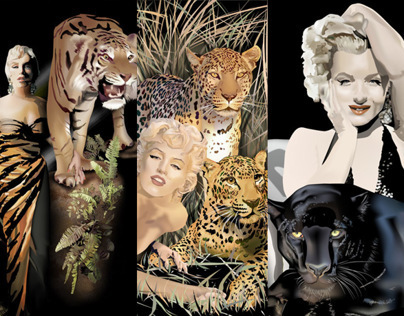 Marilyn Monroe with Cats - digital art by K. Fairbanks