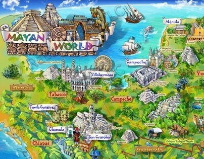 Mayan Mexico Map Illustration