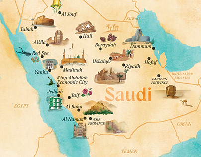 Illustrated map of Saudi Arabia