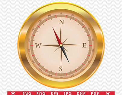 Gold compass isolated, Digital clipart