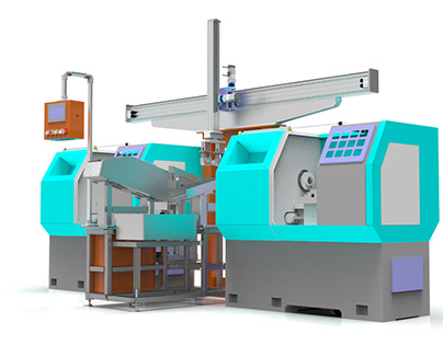 Automated CNC Lathe System with Robotic Arm 3D Design