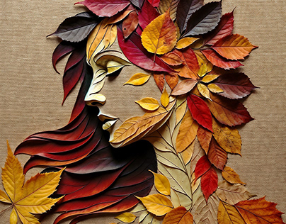 Arranging autumn leaves on canvas