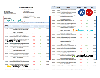 India HDFC bank statement Word and PDF template