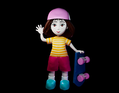 Little Skating Girl 3D Cartoon Character Model