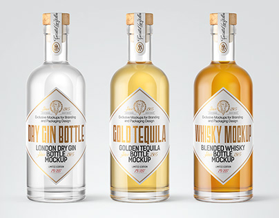 8 Spirits Bottles PSD Mockups