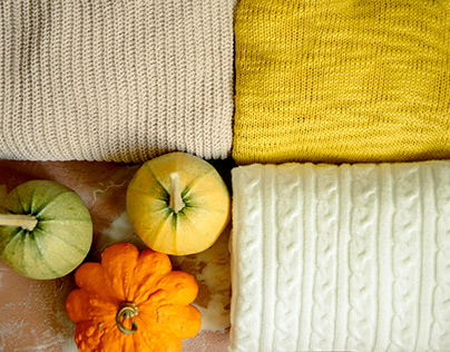 Autumn harvest on a cozy knitted background