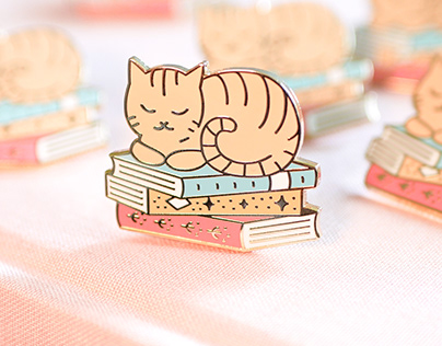 Book Kitty Enamel Pins